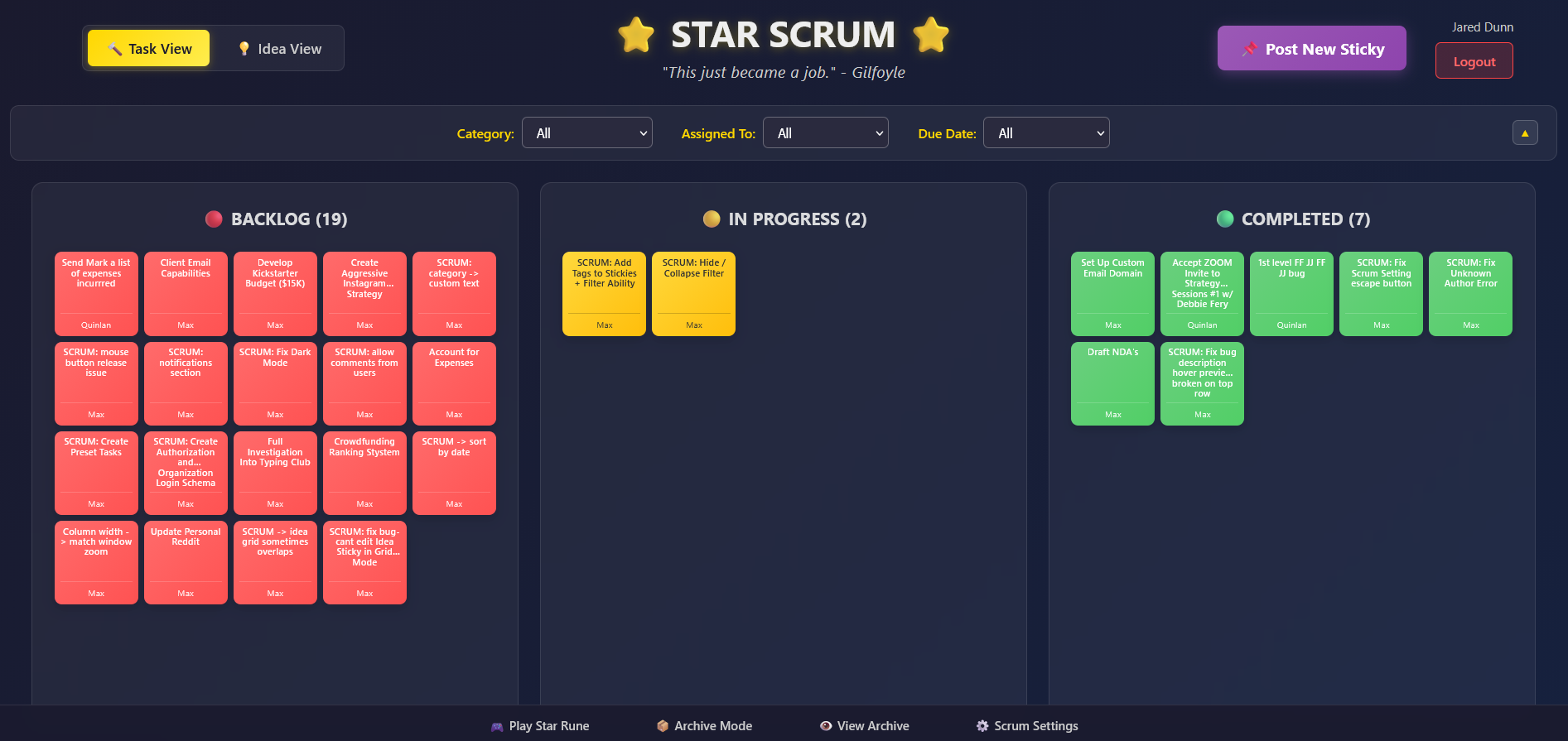 Star Scrum compact board view